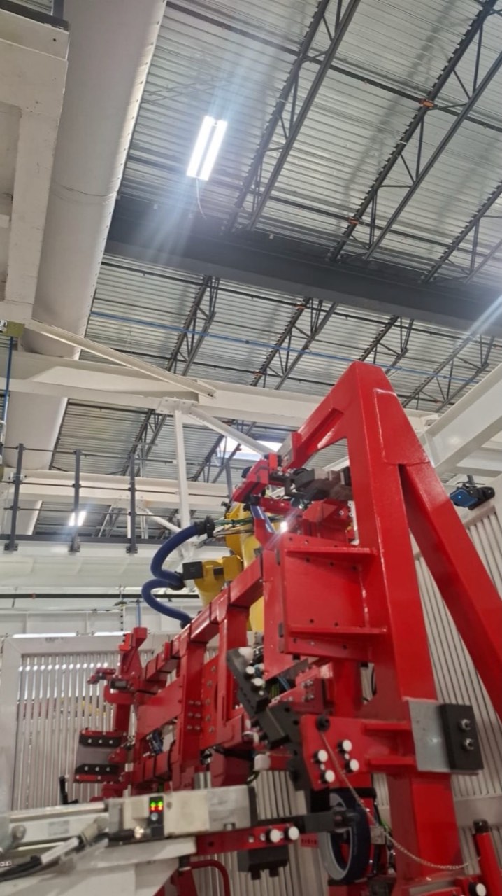 Red fixture and overhead lighting